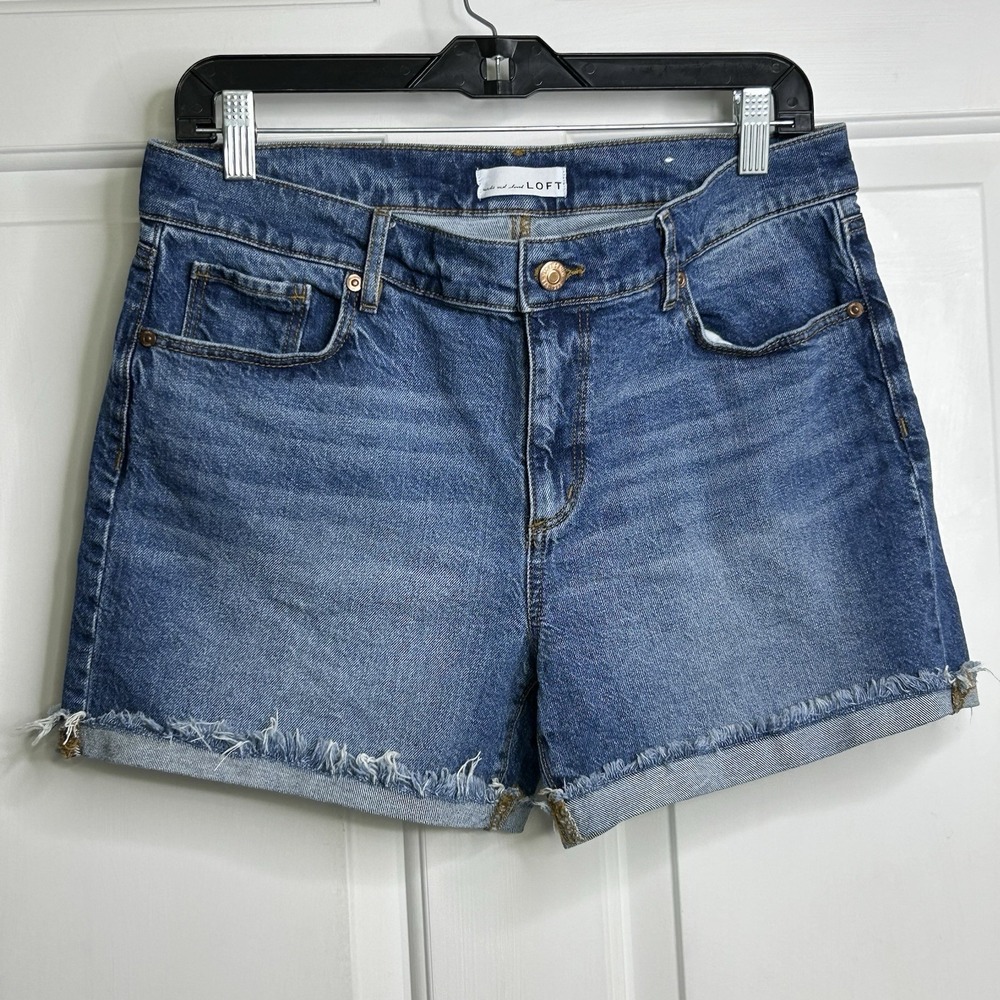 Loft Jean Shorts Womens 28 / 6 Frayed Rolled Hem Blue